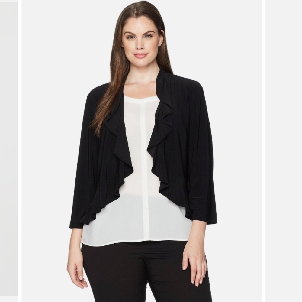 Caribe Black Textured Ruffle 3/4 Sleeve Shrug sz L